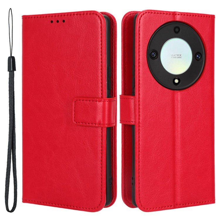 For Honor X9a 5G / X40 5G / Magic5 Lite 5G Cell Phone Cover Crazy Horse Texture Wallet Stand Phone Leather Case - Red