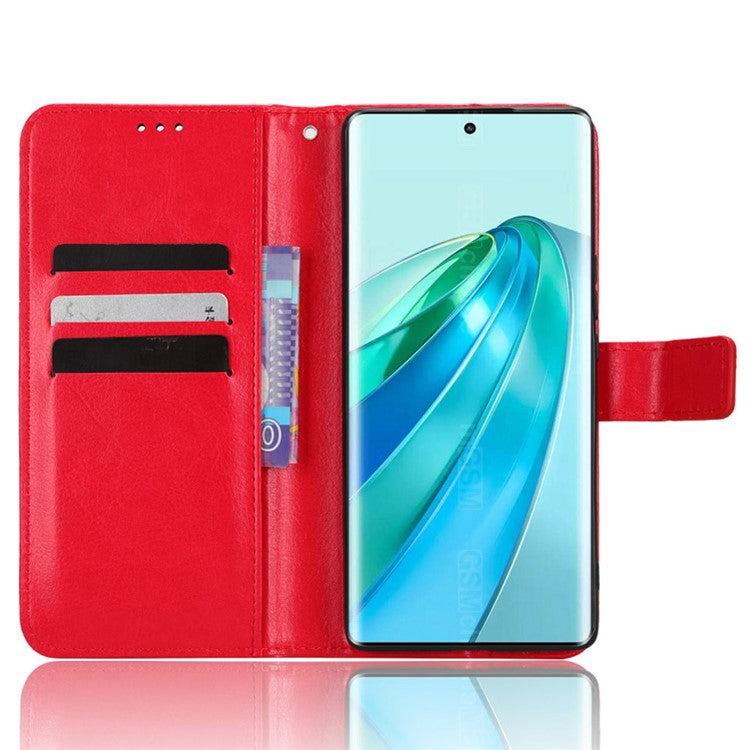 For Honor X9a 5G / X40 5G / Magic5 Lite 5G Cell Phone Cover Crazy Horse Texture Wallet Stand Phone Leather Case - Red