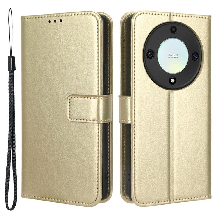 For Honor X9a 5G / X40 5G / Magic5 Lite 5G Cell Phone Cover Crazy Horse Texture Wallet Stand Phone Leather Case - Gold