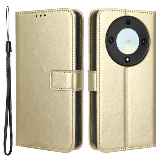 For Honor X9a 5G / X40 5G / Magic5 Lite 5G Cell Phone Cover Crazy Horse Texture Wallet Stand Phone Leather Case - Gold