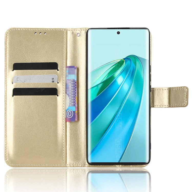 For Honor X9a 5G / X40 5G / Magic5 Lite 5G Cell Phone Cover Crazy Horse Texture Wallet Stand Phone Leather Case - Gold