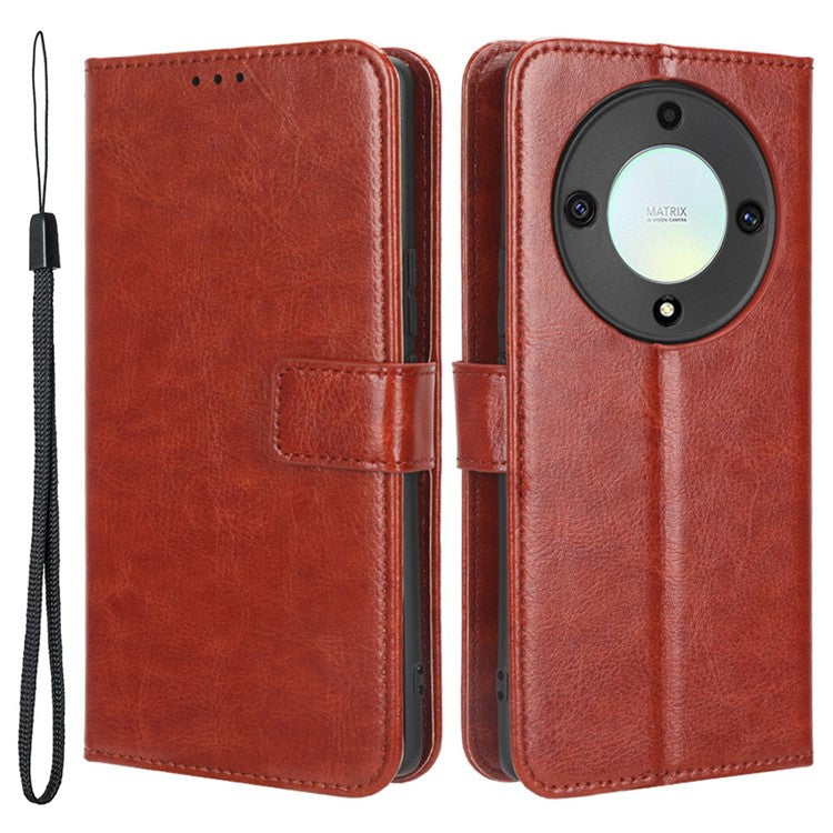 For Honor X9a 5G / X40 5G / Magic5 Lite 5G Cell Phone Cover Crazy Horse Texture Wallet Stand Phone Leather Case - Brown