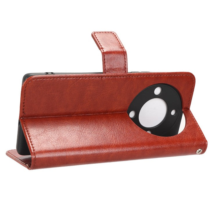 For Honor X9a 5G / X40 5G / Magic5 Lite 5G Cell Phone Cover Crazy Horse Texture Wallet Stand Phone Leather Case - Brown