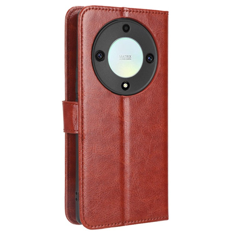 For Honor X9a 5G / X40 5G / Magic5 Lite 5G Cell Phone Cover Crazy Horse Texture Wallet Stand Phone Leather Case - Brown