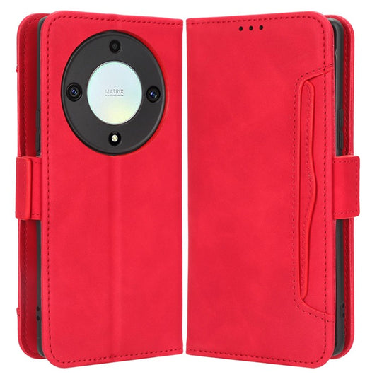 For Honor X9a 5G / X40 5G / Magic5 Lite 5G Leather Phone Case Stand Wallet Multiple Card Holder Phone Cover - Red