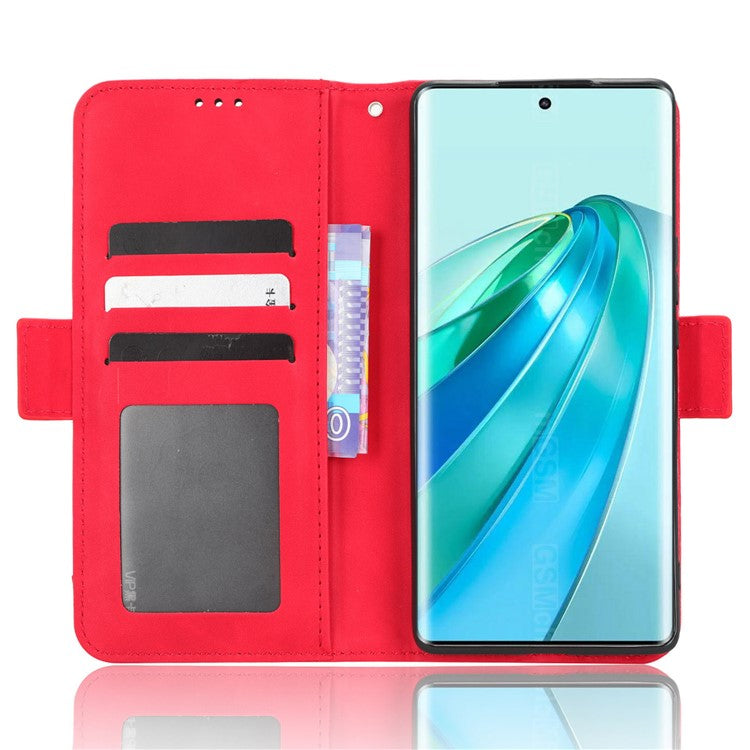 For Honor X9a 5G / X40 5G / Magic5 Lite 5G Leather Phone Case Stand Wallet Multiple Card Holder Phone Cover - Red