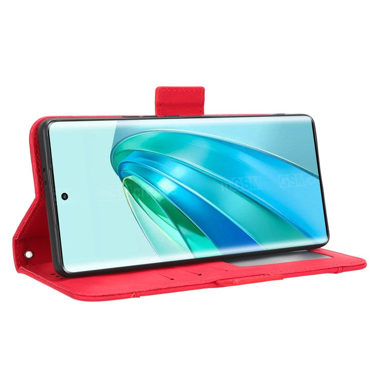 For Honor X9a 5G / X40 5G / Magic5 Lite 5G Leather Phone Case Stand Wallet Multiple Card Holder Phone Cover - Red