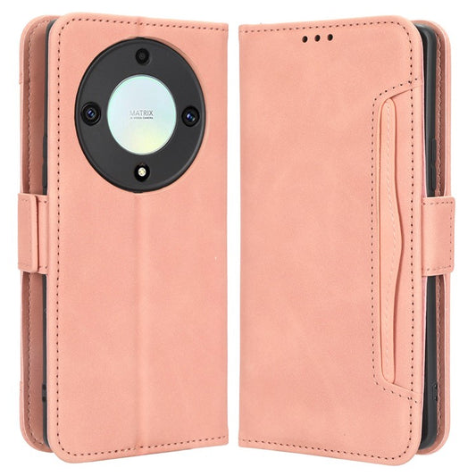 For Honor X9a 5G / X40 5G / Magic5 Lite 5G Leather Phone Case Stand Wallet Multiple Card Holder Phone Cover - Pink