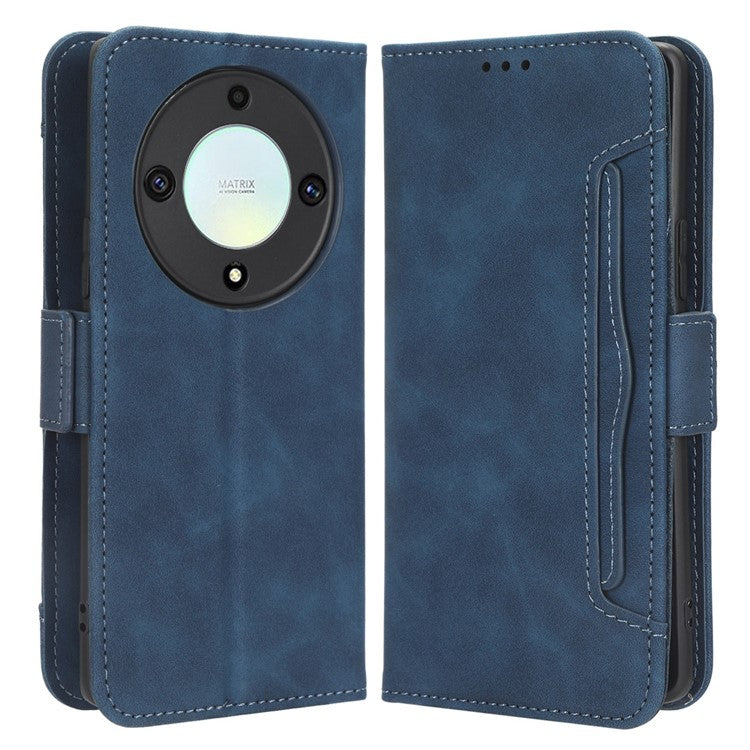 For Honor X9a 5G / X40 5G / Magic5 Lite 5G Leather Phone Case Stand Wallet Multiple Card Holder Phone Cover - Blue