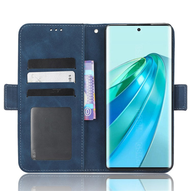 For Honor X9a 5G / X40 5G / Magic5 Lite 5G Leather Phone Case Stand Wallet Multiple Card Holder Phone Cover - Blue
