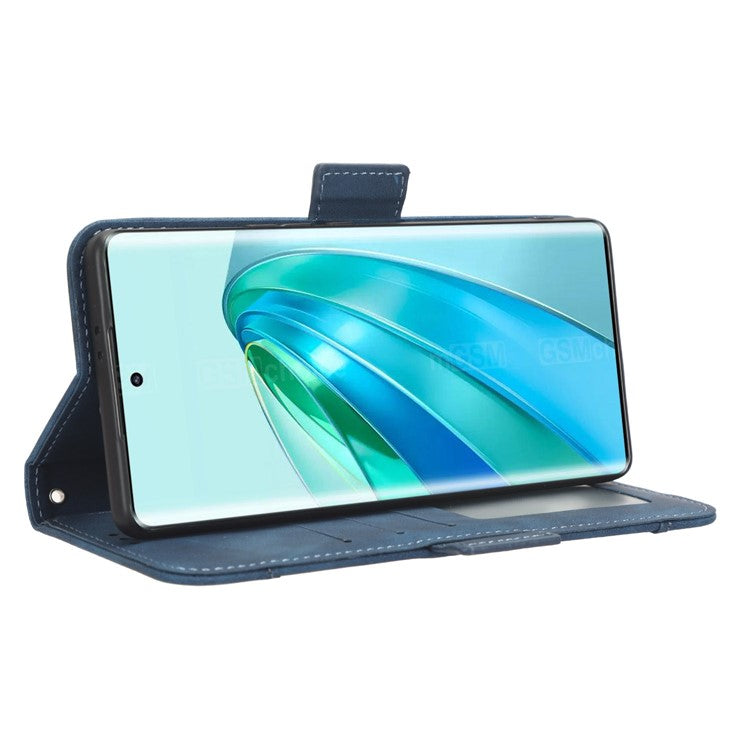 For Honor X9a 5G / X40 5G / Magic5 Lite 5G Leather Phone Case Stand Wallet Multiple Card Holder Phone Cover - Blue