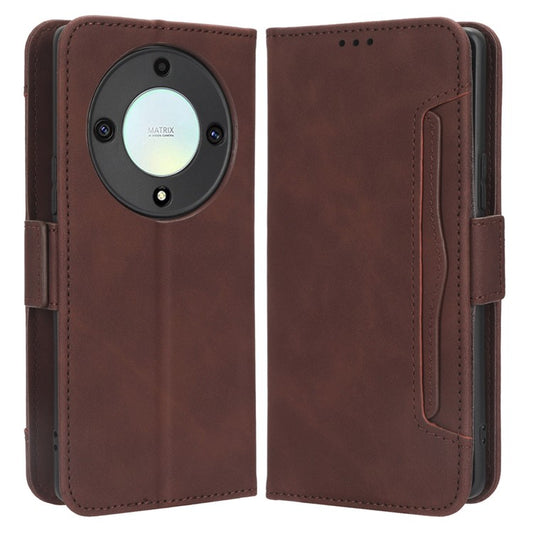 For Honor X9a 5G / X40 5G / Magic5 Lite 5G Leather Phone Case Stand Wallet Multiple Card Holder Phone Cover - Brown