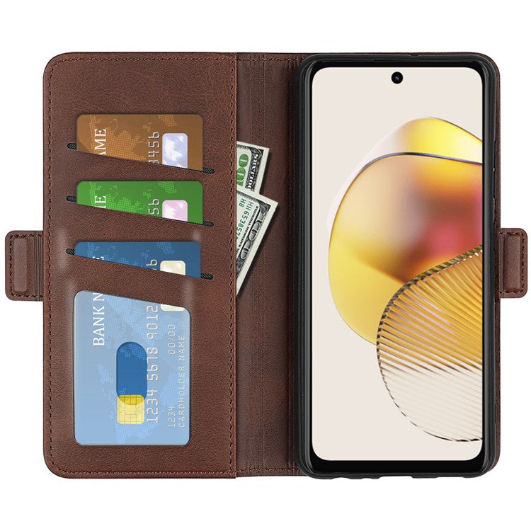 Smartphone Case For Motorola Moto G73 5G , Calf Texture PU Leather Wallet Stand Anti-fall Phone Cover - Brown