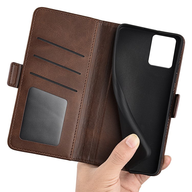 Smartphone Case For Motorola Moto G73 5G , Calf Texture PU Leather Wallet Stand Anti-fall Phone Cover - Brown