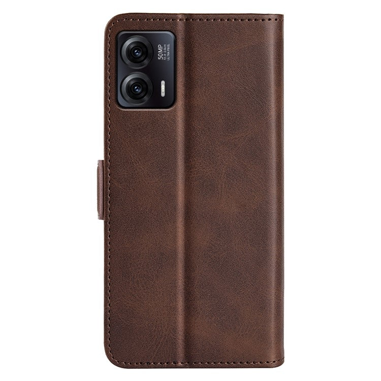 Smartphone Case For Motorola Moto G73 5G , Calf Texture PU Leather Wallet Stand Anti-fall Phone Cover - Brown