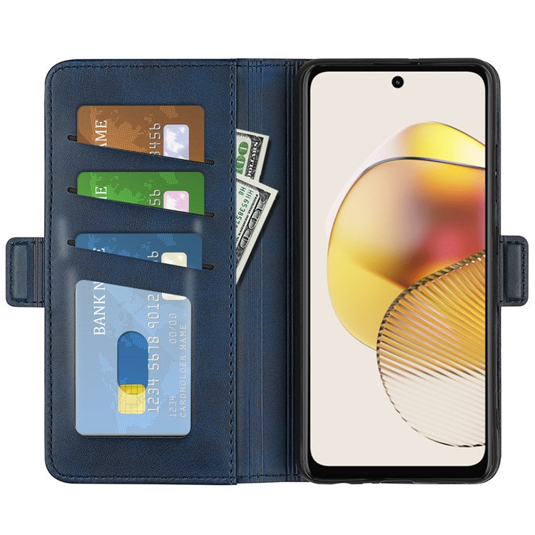 Smartphone Case For Motorola Moto G73 5G , Calf Texture PU Leather Wallet Stand Anti-fall Phone Cover - Blue