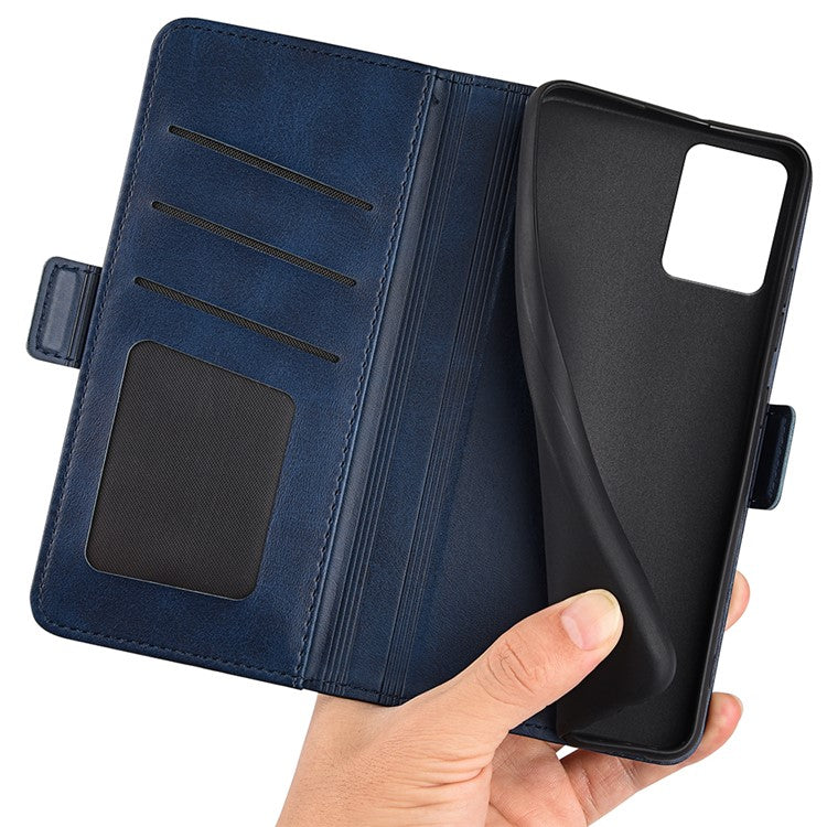 Smartphone Case For Motorola Moto G73 5G , Calf Texture PU Leather Wallet Stand Anti-fall Phone Cover - Blue