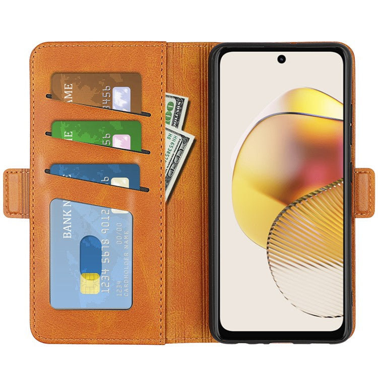 Smartphone Case For Motorola Moto G73 5G , Calf Texture PU Leather Wallet Stand Anti-fall Phone Cover - Yellow