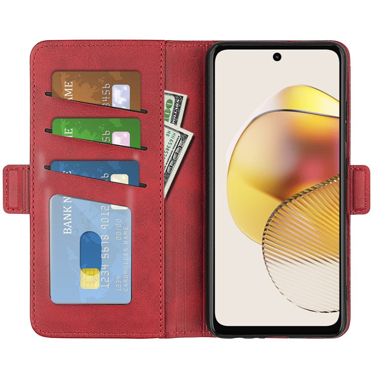 Smartphone Case For Motorola Moto G73 5G , Calf Texture PU Leather Wallet Stand Anti-fall Phone Cover - Red