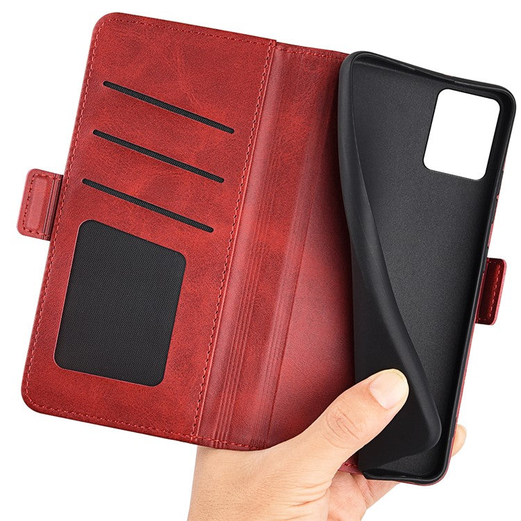 Smartphone Case For Motorola Moto G73 5G , Calf Texture PU Leather Wallet Stand Anti-fall Phone Cover - Red