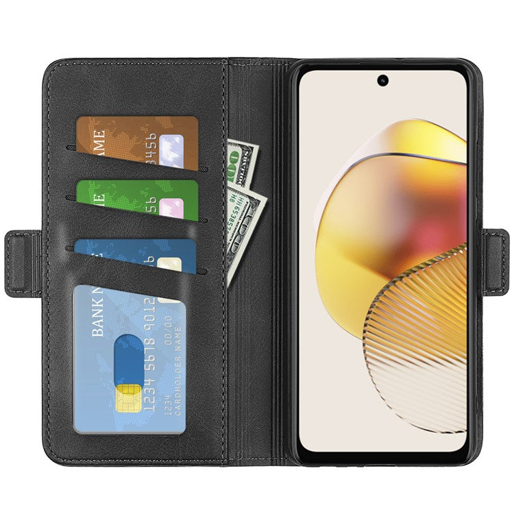 Smartphone Case For Motorola Moto G73 5G , Calf Texture PU Leather Wallet Stand Anti-fall Phone Cover - Black