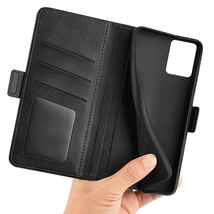 Smartphone Case For Motorola Moto G73 5G , Calf Texture PU Leather Wallet Stand Anti-fall Phone Cover - Black
