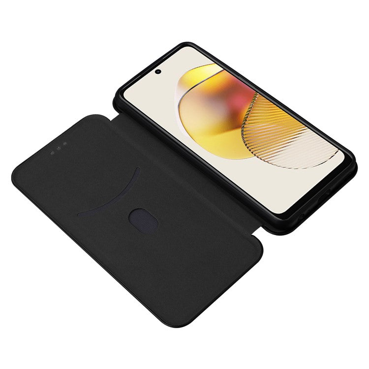 Anti-fall Phone Case For Motorola Moto G73 5G Card Holder Carbon Fiber Texture Flip Leather Cover Stand - Black