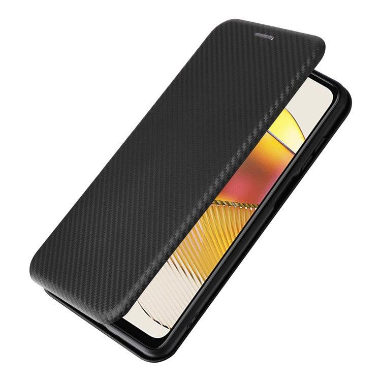 Anti-fall Phone Case For Motorola Moto G73 5G Card Holder Carbon Fiber Texture Flip Leather Cover Stand - Black