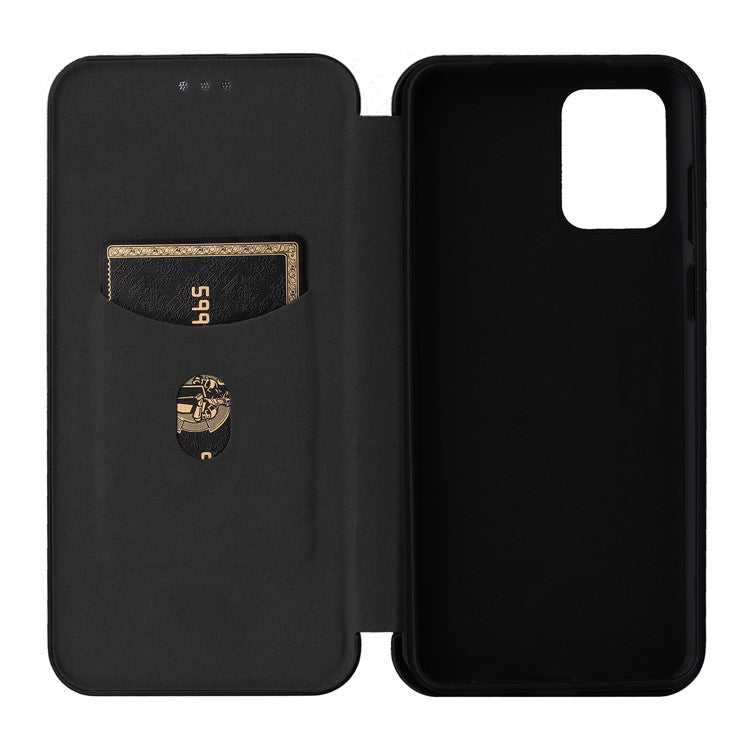Anti-fall Phone Case For Motorola Moto G73 5G Card Holder Carbon Fiber Texture Flip Leather Cover Stand - Black