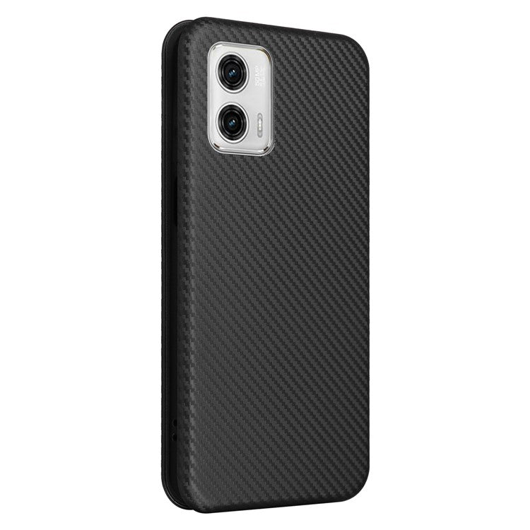 Anti-fall Phone Case For Motorola Moto G73 5G Card Holder Carbon Fiber Texture Flip Leather Cover Stand - Black