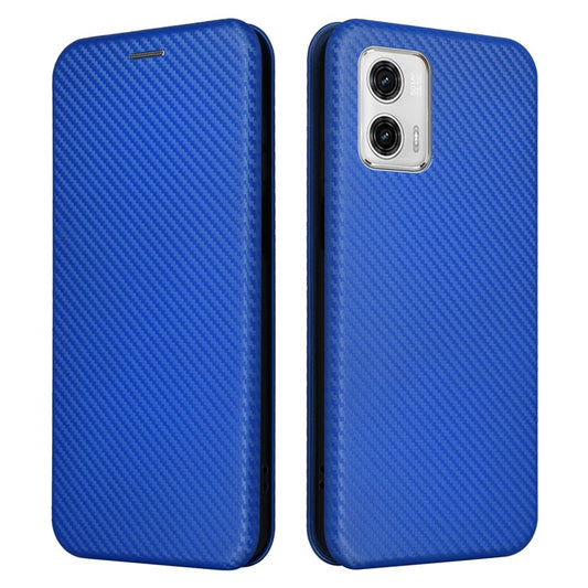 Anti-fall Phone Case For Motorola Moto G73 5G Card Holder Carbon Fiber Texture Flip Leather Cover Stand - Blue