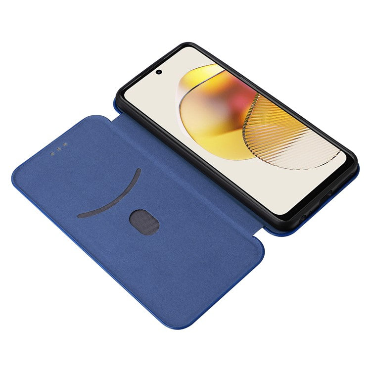 Anti-fall Phone Case For Motorola Moto G73 5G Card Holder Carbon Fiber Texture Flip Leather Cover Stand - Blue