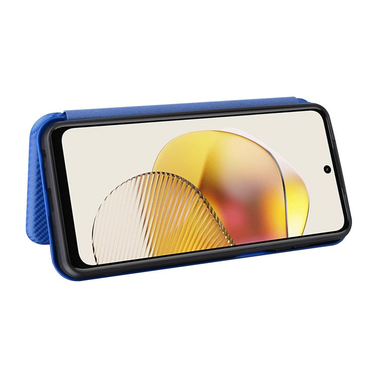 Anti-fall Phone Case For Motorola Moto G73 5G Card Holder Carbon Fiber Texture Flip Leather Cover Stand - Blue