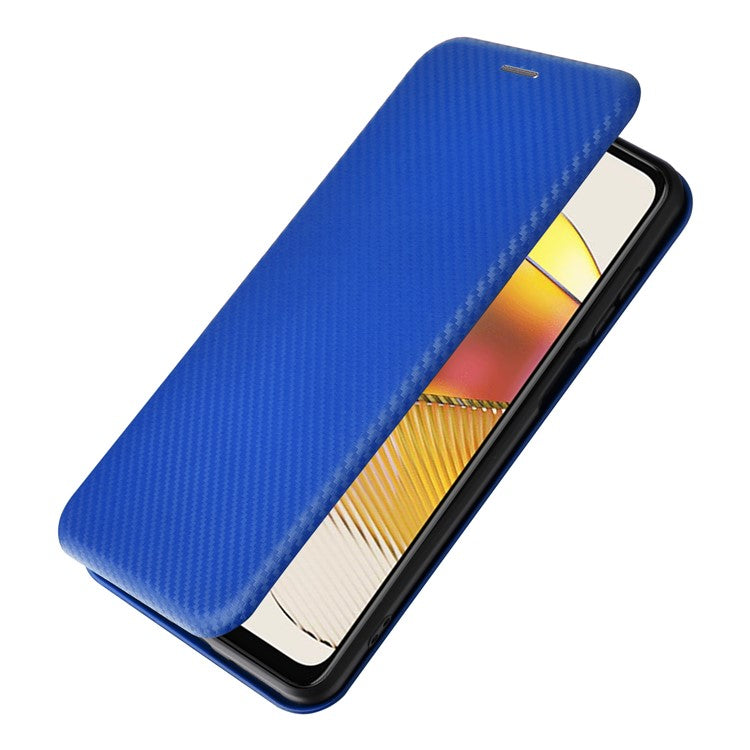 Anti-fall Phone Case For Motorola Moto G73 5G Card Holder Carbon Fiber Texture Flip Leather Cover Stand - Blue