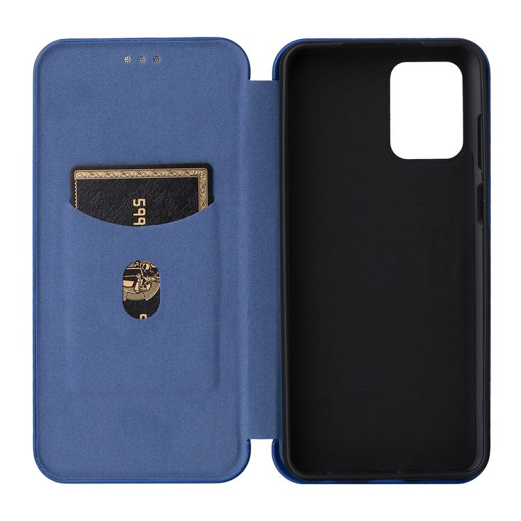 Anti-fall Phone Case For Motorola Moto G73 5G Card Holder Carbon Fiber Texture Flip Leather Cover Stand - Blue