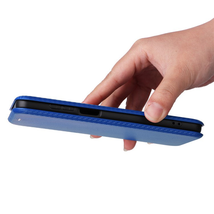 Anti-fall Phone Case For Motorola Moto G73 5G Card Holder Carbon Fiber Texture Flip Leather Cover Stand - Blue