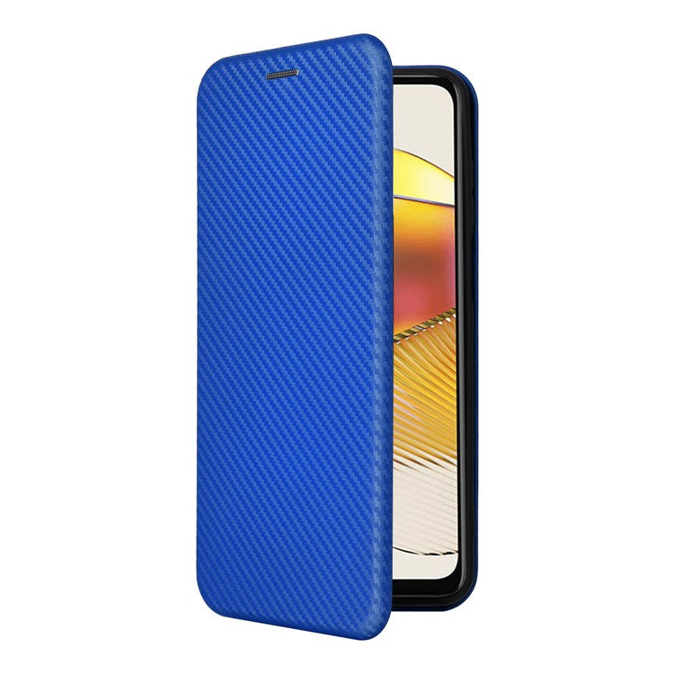 Anti-fall Phone Case For Motorola Moto G73 5G Card Holder Carbon Fiber Texture Flip Leather Cover Stand - Blue