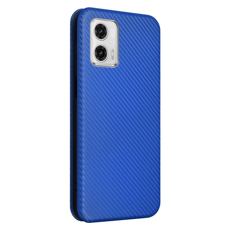 Anti-fall Phone Case For Motorola Moto G73 5G Card Holder Carbon Fiber Texture Flip Leather Cover Stand - Blue