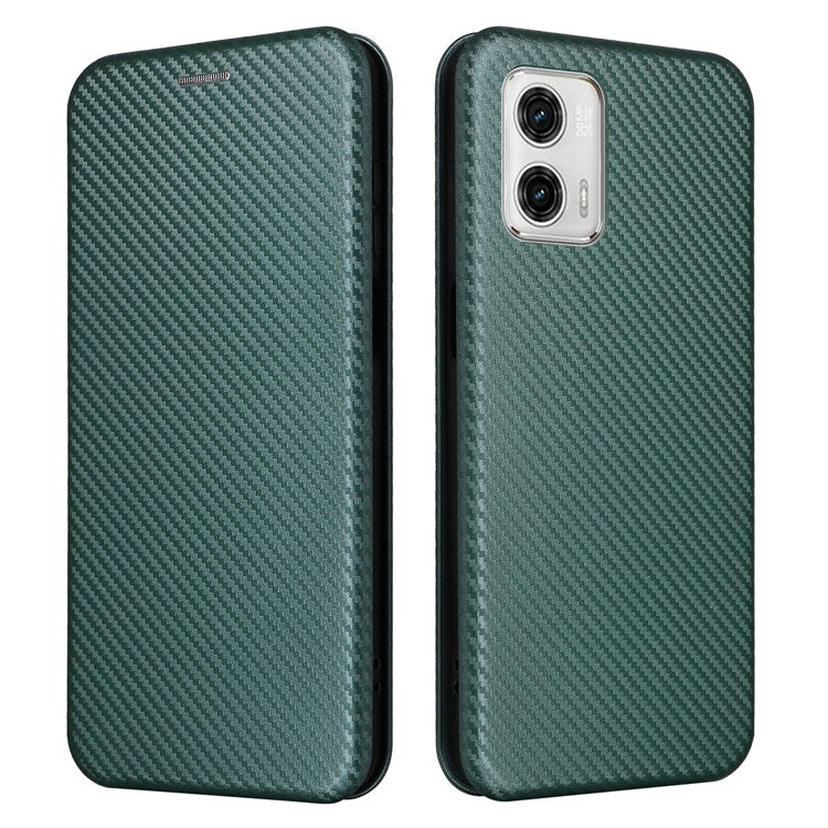 Anti-fall Phone Case For Motorola Moto G73 5G Card Holder Carbon Fiber Texture Flip Leather Cover Stand - Green