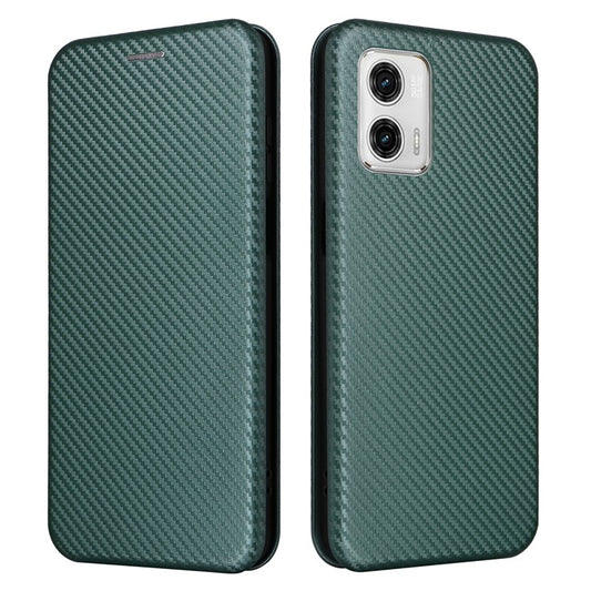 Anti-fall Phone Case For Motorola Moto G73 5G Card Holder Carbon Fiber Texture Flip Leather Cover Stand - Green