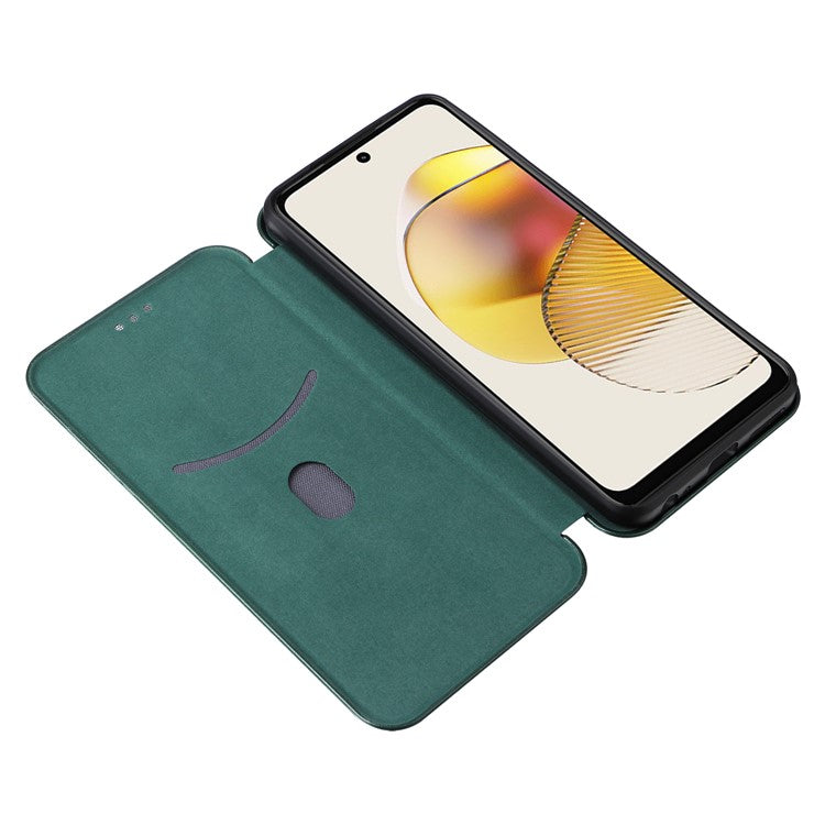 Anti-fall Phone Case For Motorola Moto G73 5G Card Holder Carbon Fiber Texture Flip Leather Cover Stand - Green