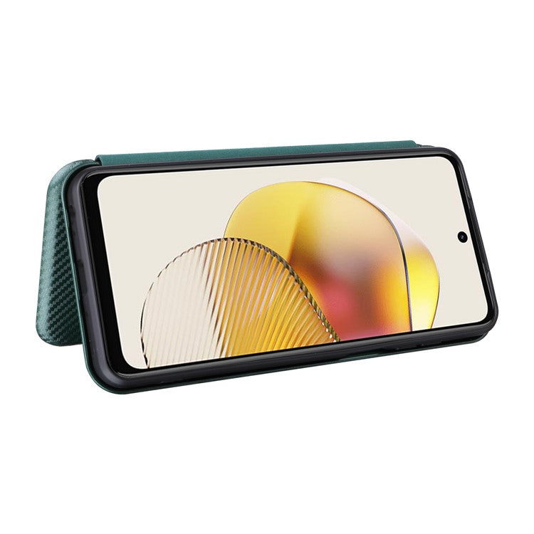 Anti-fall Phone Case For Motorola Moto G73 5G Card Holder Carbon Fiber Texture Flip Leather Cover Stand - Green