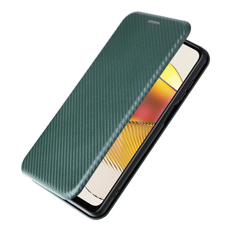 Anti-fall Phone Case For Motorola Moto G73 5G Card Holder Carbon Fiber Texture Flip Leather Cover Stand - Green