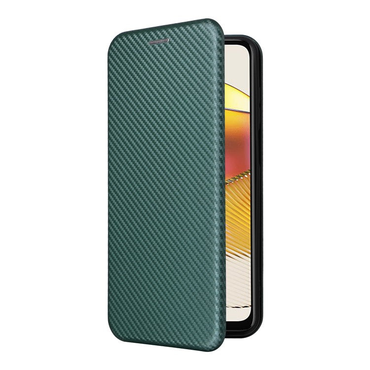 Anti-fall Phone Case For Motorola Moto G73 5G Card Holder Carbon Fiber Texture Flip Leather Cover Stand - Green