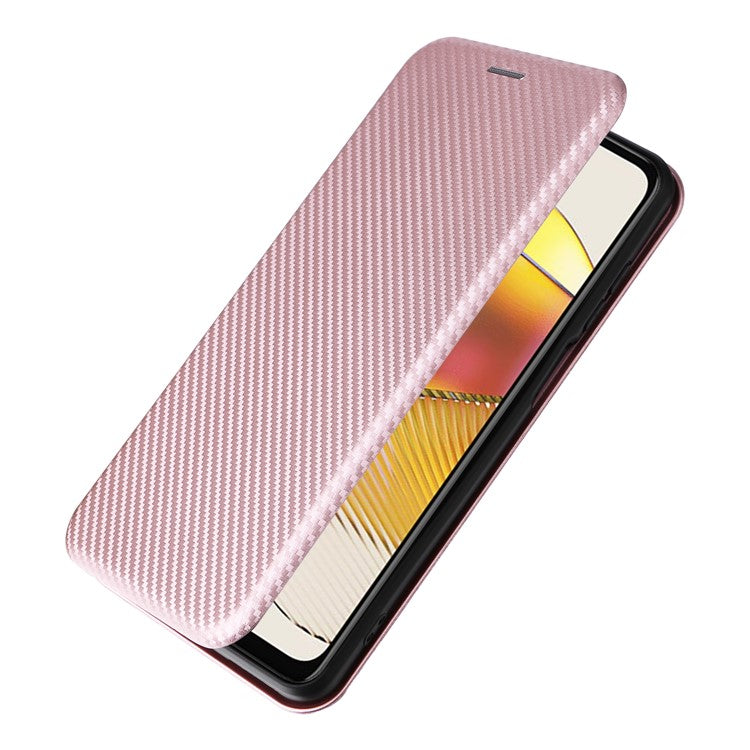 Anti-fall Phone Case For Motorola Moto G73 5G Card Holder Carbon Fiber Texture Flip Leather Cover Stand - Rose Gold