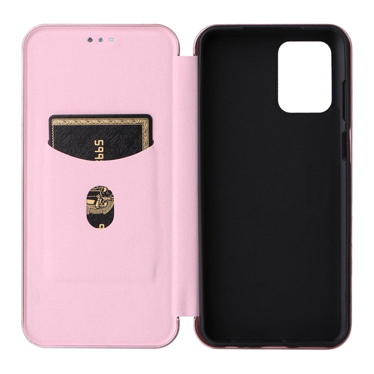 Anti-fall Phone Case For Motorola Moto G73 5G Card Holder Carbon Fiber Texture Flip Leather Cover Stand - Rose Gold
