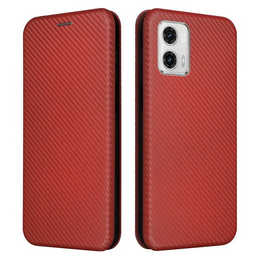 Anti-fall Phone Case For Motorola Moto G73 5G Card Holder Carbon Fiber Texture Flip Leather Cover Stand - Brown
