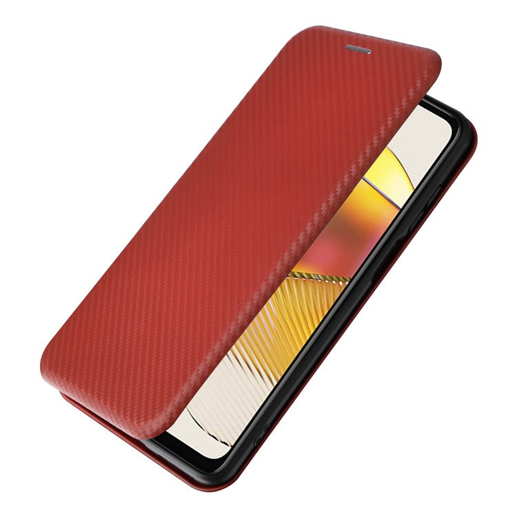 Anti-fall Phone Case For Motorola Moto G73 5G Card Holder Carbon Fiber Texture Flip Leather Cover Stand - Brown