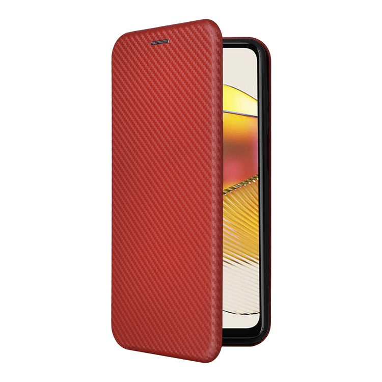 Anti-fall Phone Case For Motorola Moto G73 5G Card Holder Carbon Fiber Texture Flip Leather Cover Stand - Brown