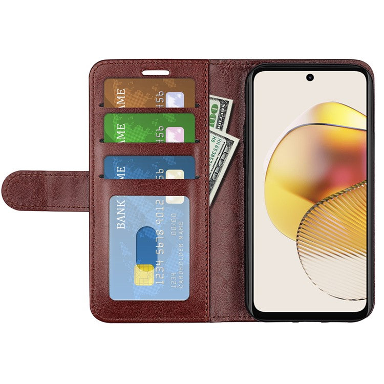 Anti-drop Leather Phone Case For Motorola Moto G73 5G , Crazy Horse Texture Flip Stand Wallet Mobile Phone Cover - Brown
